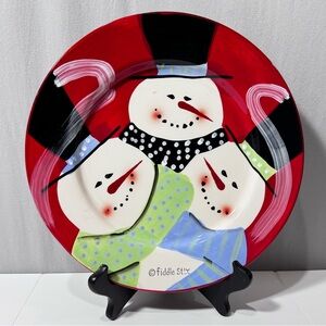 Fiddlestix Snowman Portraits Plate 2008 Hand Painted 11” fiddle stix Christmas